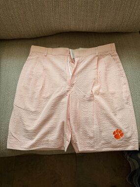 Seersucker Shorts with Orange Paw Accent
